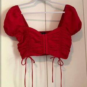 Forever 21 red puff sleeve tie detail top